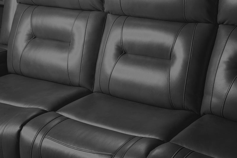 Sofa à inclinaison électrique Ryker de 82,5 po en similicuir avec accoudoirs de rangement et ports USB - gris