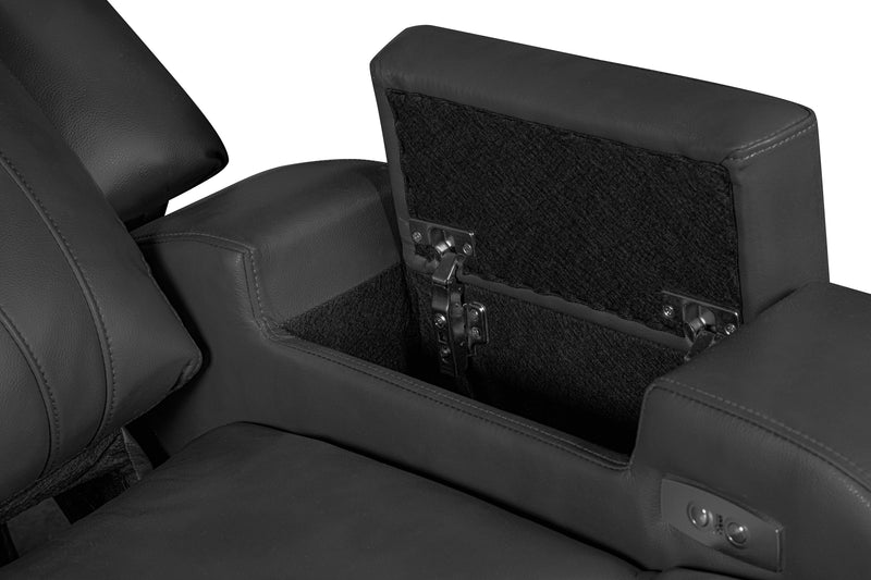 Sofa à inclinaison électrique Ryker de 82,5 po en similicuir avec accoudoirs de rangement et ports USB - gris