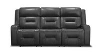  Sofa à inclinaison électrique Ryker de 82,5 po en tissu d’apparence cuir avec accoudoirs de rangement et ports USB - gris