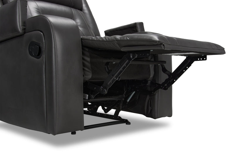 Fauteuil inclinable Ryker de 36,8 po en tissu d’apparence cuir avec accoudoirs de rangement - gris