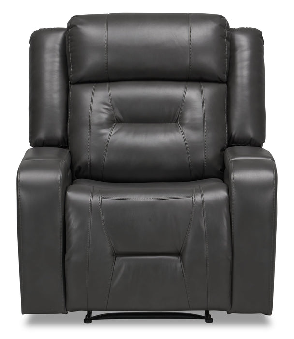 Fauteuil inclinable Ryker de 36,8 po en tissu d’apparence cuir avec accoudoirs de rangement - gris
