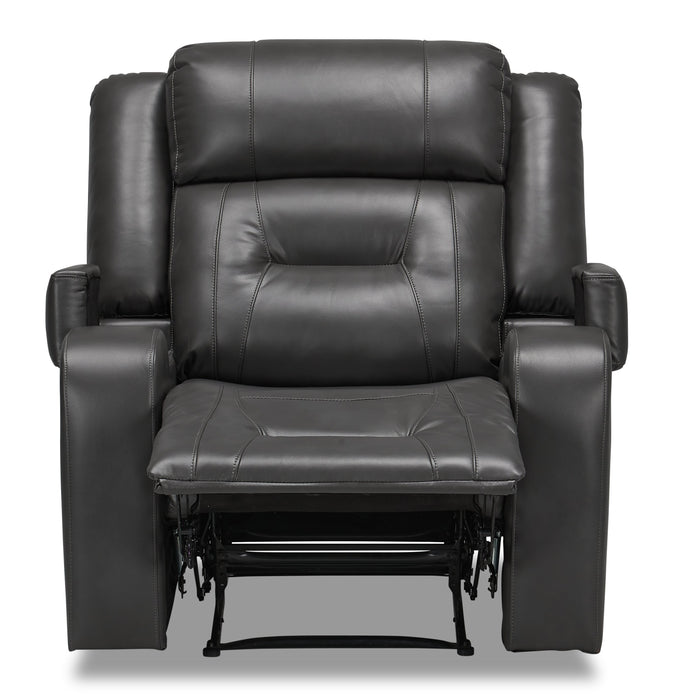 Fauteuil inclinable Ryker de 36,8 po en tissu d’apparence cuir avec accoudoirs de rangement - gris
