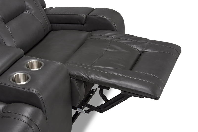Causeuse inclinable Ryker de 72,24 po en tissu d’apparence cuir avec console de rangement - grise