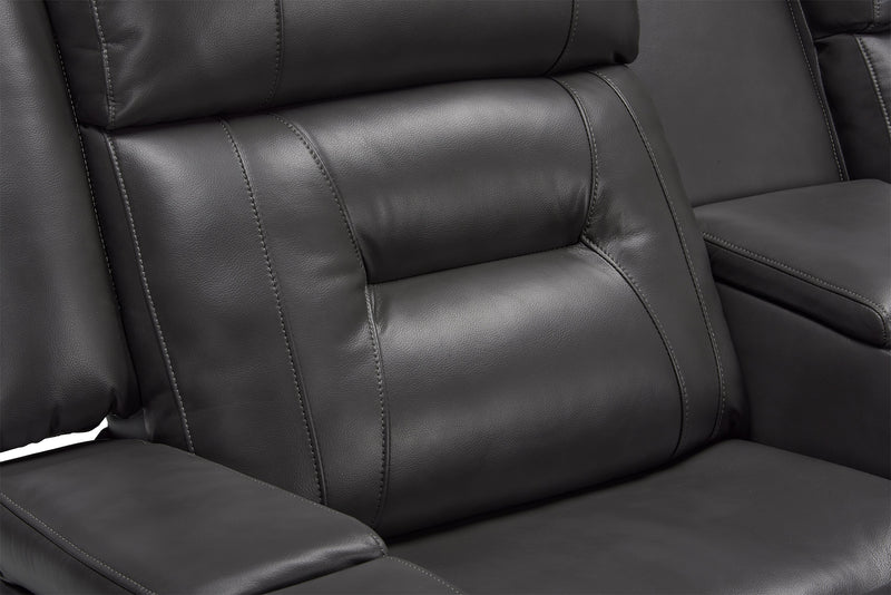 Causeuse inclinable Ryker de 72,24 po en tissu d’apparence cuir avec console de rangement - grise