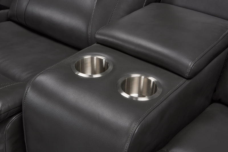 Causeuse inclinable Ryker de 72,24 po en tissu d’apparence cuir avec console de rangement - grise