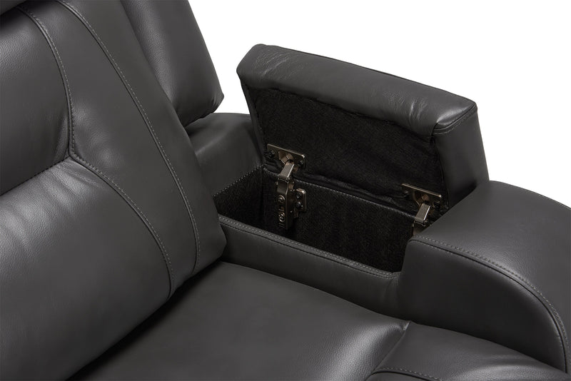 Causeuse inclinable Ryker de 72,24 po en tissu d’apparence cuir avec console de rangement - grise