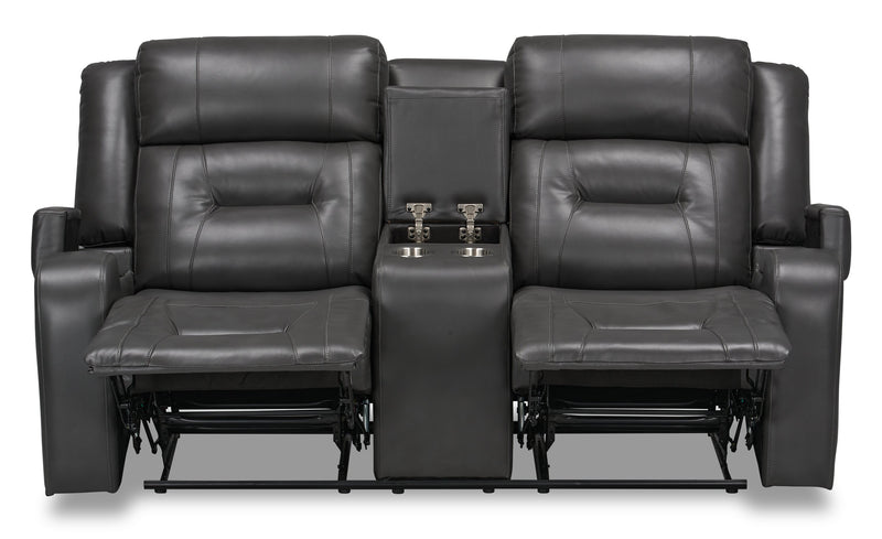 Causeuse inclinable Ryker de 72,24 po en tissu d’apparence cuir avec console de rangement - grise