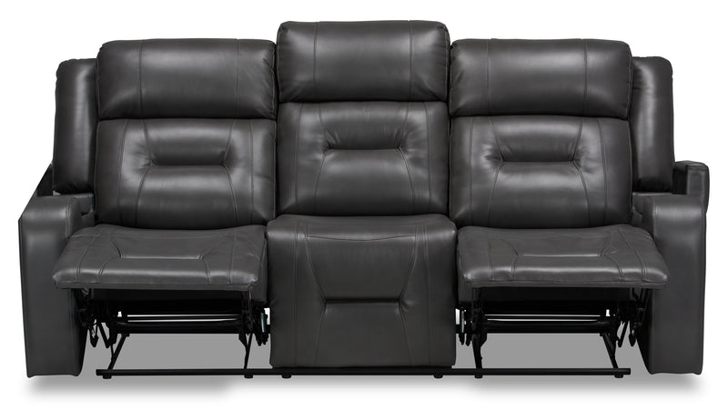 Sofa inclinable Ryker de 82,5 po en similicuir avec accoudoirs de rangement - gris