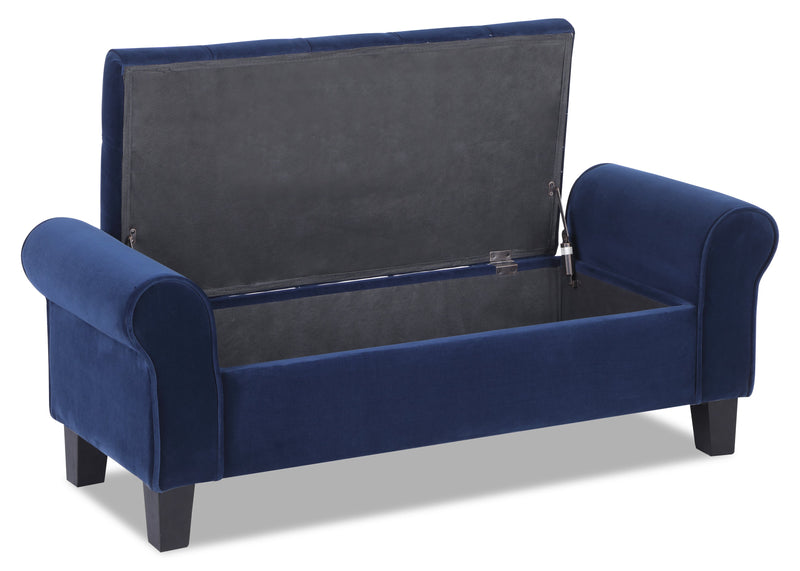 Banc de rangement Sadie de 53 po - velours bleu
