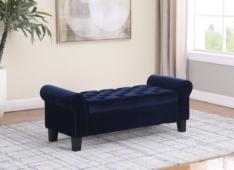 Banc de rangement Sadie de 53 po - velours bleu