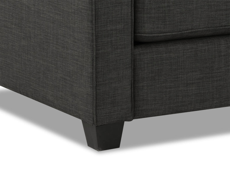 Causeuse Sawyer de 57 po fabriquée au Canada en tissu d’apparence lin avec coussins réversibles et coussins décoratifs - gris anthracite