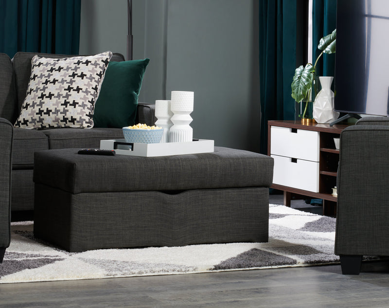 Pouf de rangement Sawyer de 40 po fabriqué au Canada en tissu d’apparence lin - gris anthracite