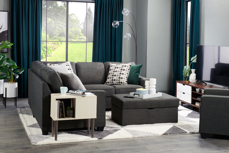 Sofa sectionnel Sawyer 2 pièces fabriqué au Canada en tissu d’apparence lin avec coussins réversibles - gris anthracite