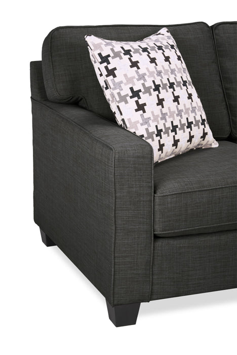 Sofa sectionnel Sawyer 2 pièces fabriqué au Canada en tissu d’apparence lin avec coussins réversibles - gris anthracite
