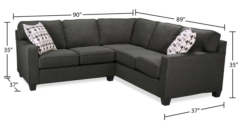 Sofa sectionnel Sawyer 2 pièces fabriqué au Canada en tissu d’apparence lin avec coussins réversibles - gris anthracite