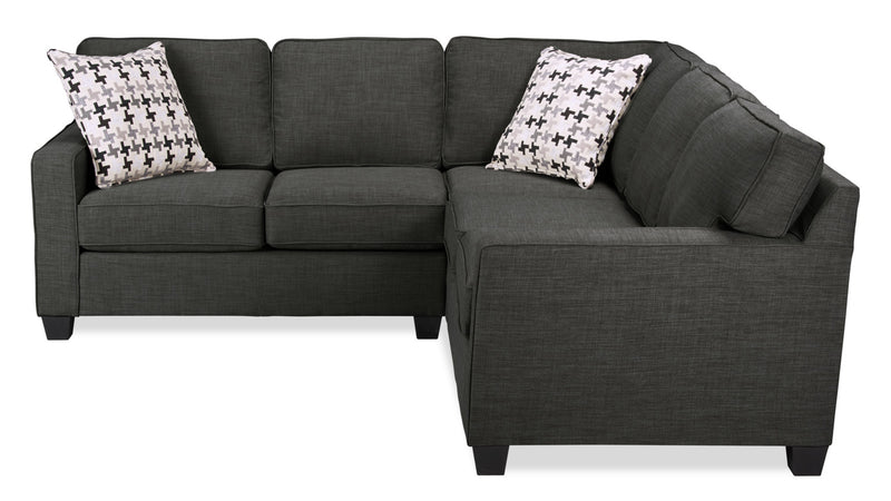 Sofa sectionnel Sawyer 2 pièces fabriqué au Canada en tissu d’apparence lin avec coussins réversibles - gris anthracite