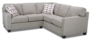 Sofa sectionnel Sawyer 2 pièces fabriqué au Canada en tissu d’apparence lin avec coussins réversibles - gris clair