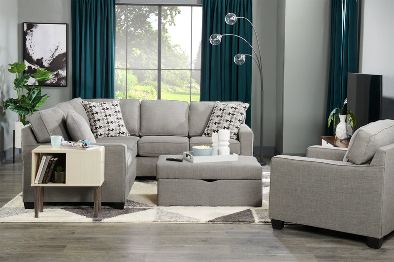 Sofa sectionnel Sawyer 2 pièces fabriqué au Canada en tissu d’apparence lin avec coussins réversibles - gris clair