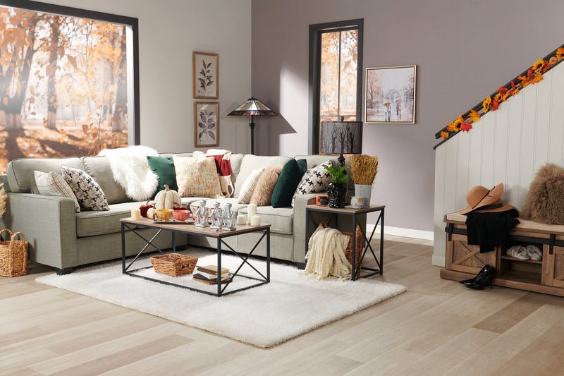 Sofa sectionnel Sawyer 2 pièces fabriqué au Canada en tissu d’apparence lin avec coussins réversibles - gris clair