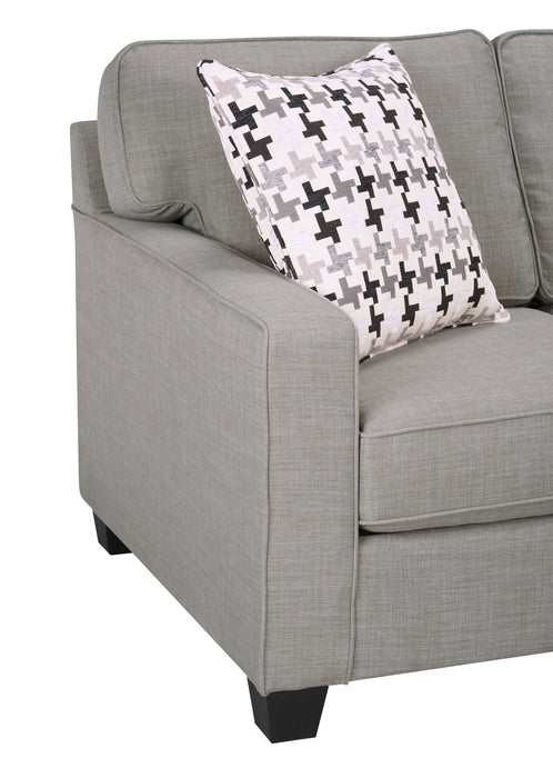 Sofa sectionnel Sawyer 2 pièces fabriqué au Canada en tissu d’apparence lin avec coussins réversibles - gris clair