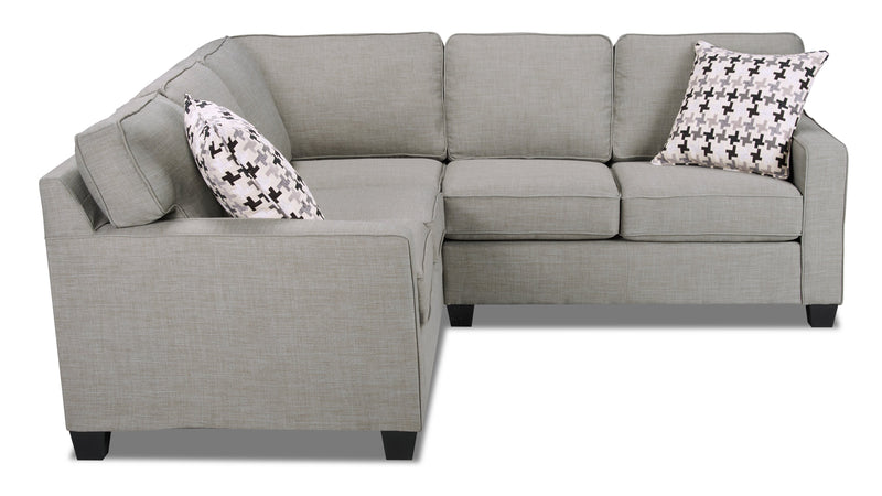Sofa sectionnel Sawyer 2 pièces fabriqué au Canada en tissu d’apparence lin avec coussins réversibles - gris clair