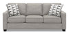 Sofa Sawyer de 83 po fabriqué au Canada en tissu d’apparence lin avec coussins réversibles et coussins décoratifs - gris clair