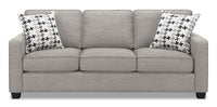  Sofa Sawyer de 83 po fabriqué au Canada en tissu d’apparence lin avec coussins réversibles et coussins décoratifs - gris clair