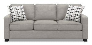 Sofa Sawyer de 83 po fabriqué au Canada en tissu d’apparence lin avec coussins réversibles et coussins décoratifs - gris clair