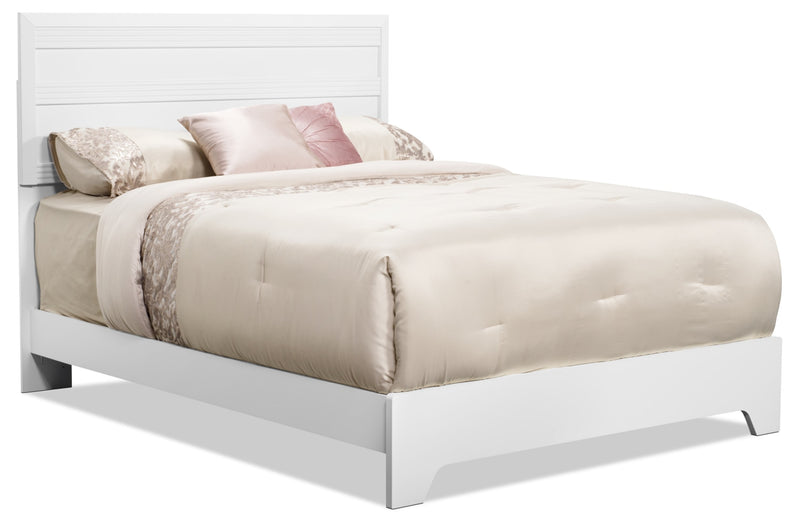 Ens. de chambre à coucher Olivia 5 pcs avec grand lit, commode verticale et table de nuit - blanc