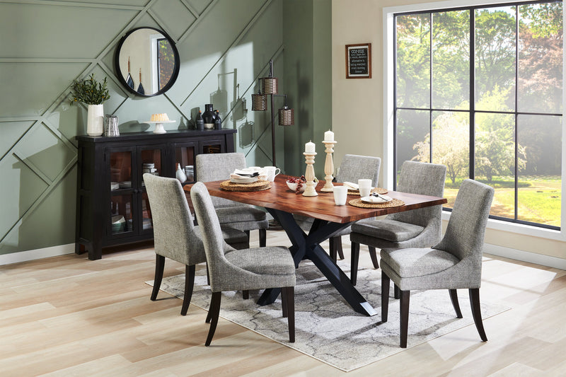 Chaise de salle à manger Shilo en tissu d’apparence lin et en bois - grise