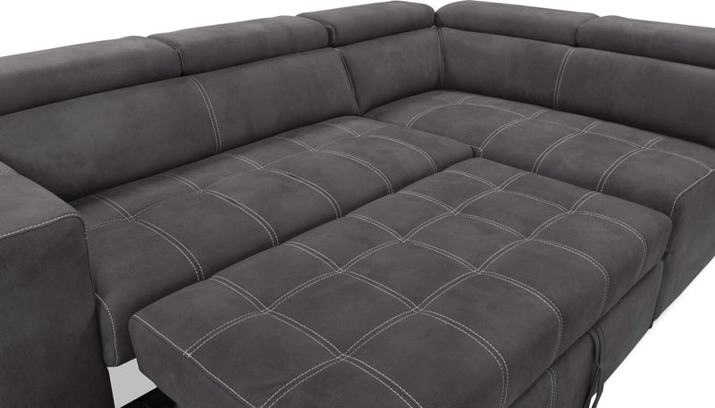 Sofa-lit sectionnel de droite Drake 3 pièces en tissu de suédine avec pouf de rangement - gris ciment