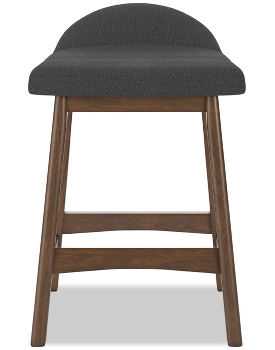 Tabouret Jovi de hauteur comptoir en tissu d’apparence lin et en bois - anthracite