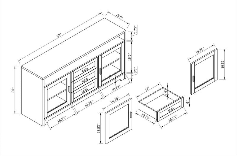 Meuble pour téléviseur Melody de 60 po avec rangement et système de gestion des câbles pour téléviseurs jusqu’à 65 po - blanc