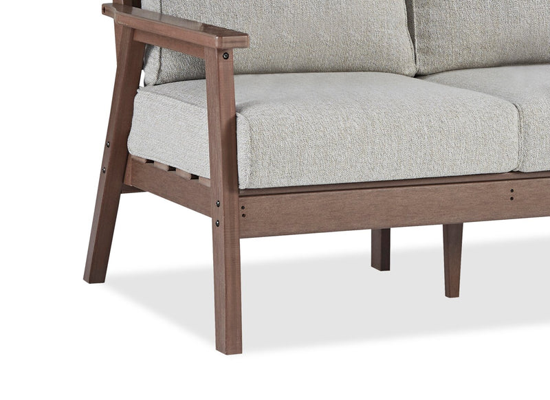 Causeuse Nome pour la terrasse à l’extérieur - plastique à haute densité et tissu Nuvella, résistante aux rayons UV et aux intempéries - brune et beige