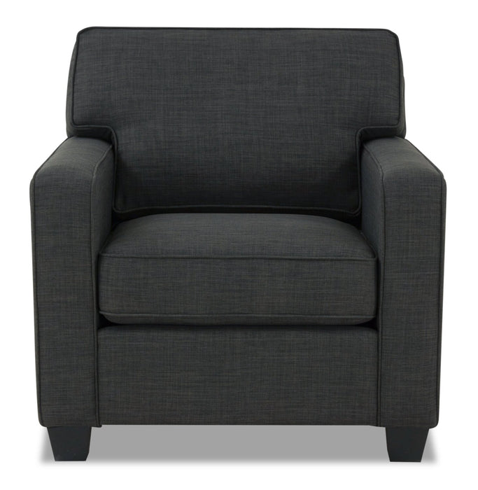 Fauteuil Sawyer de 35 po fabriqué au Canada en tissu d’apparence lin avec coussins réversibles et accoudoirs rectilignes - gris anthracite