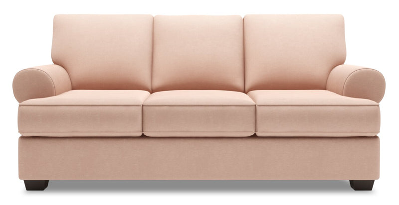 Sofa-lit personnalisable Roll de Sofa Lab de 86 po fabriqué au Canada en tissu d’apparence lin avec accoudoirs enroulés - rose Pax Rose