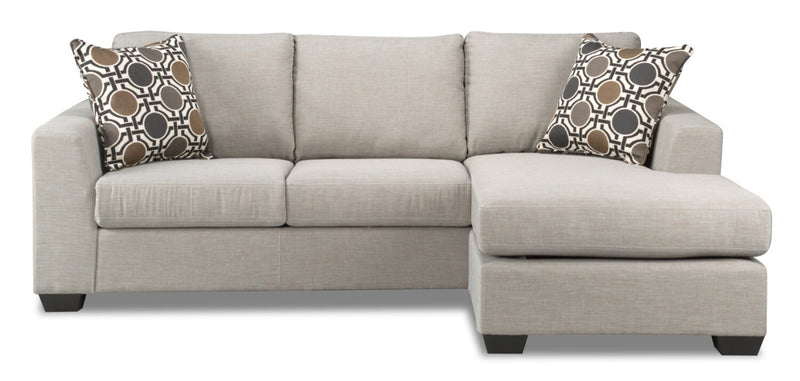 Sofa sectionnel réversible Nina 2 pièces fabriqué au Canada en tissu d’apparence lin avec coussins décoratifs - taupe