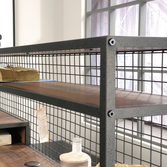 Bureau en forme de L Tayla de 60,67 po à 2 tiroirs avec armoire - chêne antique et noir