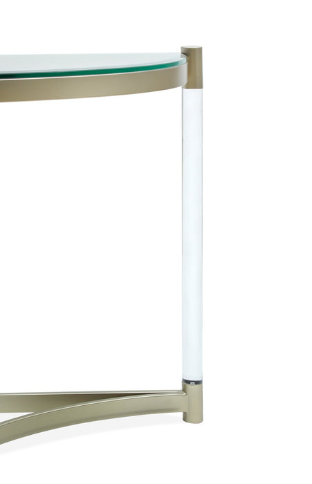 Table de salon moderne Silas de 48 po avec dessus en verre - platine avec métal et acrylique