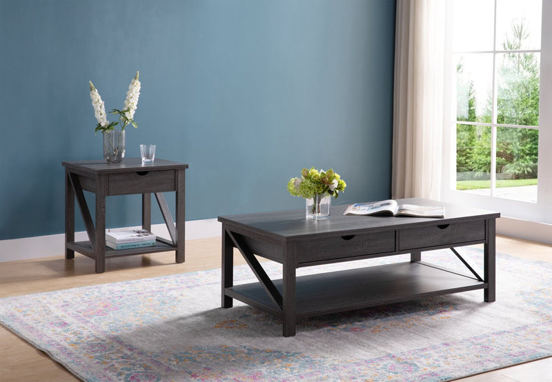 2 tables à café rustiques Jake de 47,25 po avec rangement et tablette - gris vieilli 