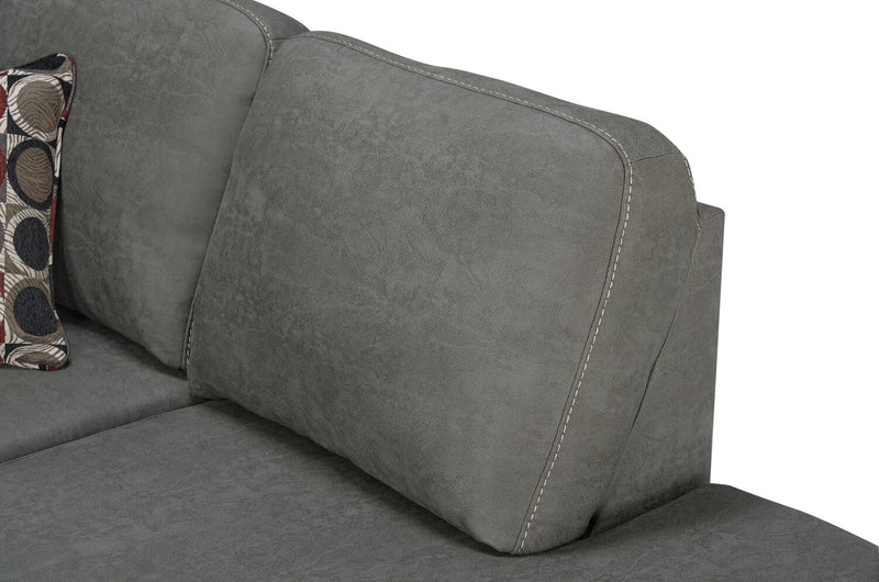 Sofa sectionnel de droite Morty 2 pièces fabriqué au Canada en tissu d’apparence cuir avec coussins décoratifs - gris