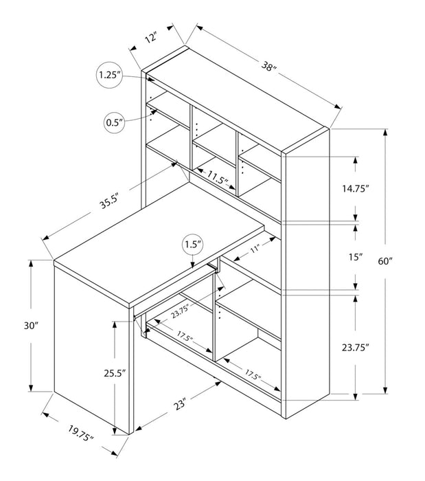 Bureau réversible Mollie de 35,5 po avec bibliothèque ouverte - blanc