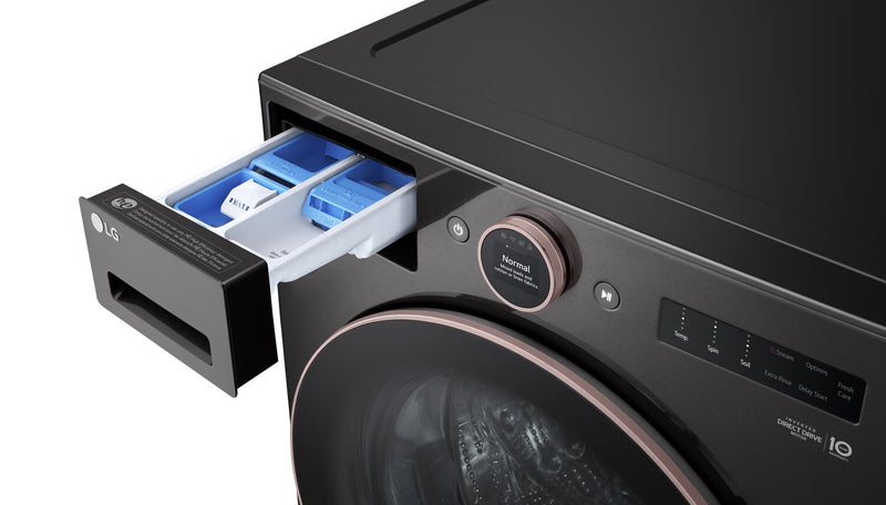 Laveuse à la vapeur intelligente haute efficacité LG à chargement frontal de 5,8 pi³ - acier noir - superposable - WM6500HBA