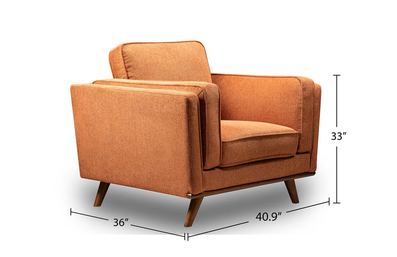 Fauteuil Kassia de Kort & Co. de 40,9 po en tissu d’apparence lin avec base et pattes en bois - orange