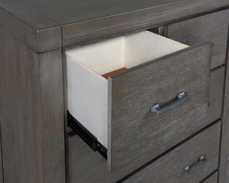 Commode verticale Koda de 36 po (L) x 56 po (H) à 6 tiroirs en acacia pour la chambre à coucher - grise