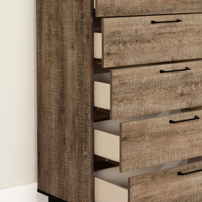 Commode verticale Everley de 29 po (L) x 49 po (H) à 5 tiroirs pour la chambre à coucher - brune