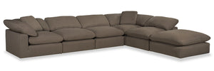 Sofa sectionnel modulaire de style cocon Eclipse 6 pièces en tissu d’apparence lin avec coussins réversibles en duvet et plumes - gris ardoise