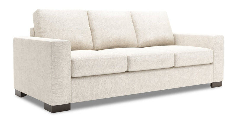 Sofa-lit personnalisable Track de Sofa Lab de 85 po fabriqué au Canada en tissu de chenille avec accoudoirs rectilignes - beige Luxury Sand
