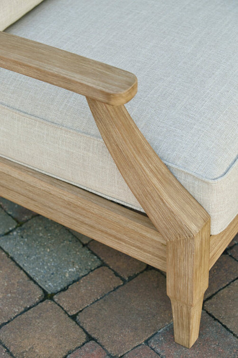Sofa Juno pour la terrasse à l’extérieur - eucalyptus et tissu Nuvella, résistant aux rayons UV et aux intempéries - naturel et beige