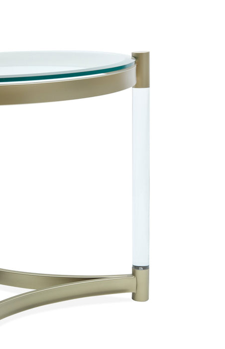 Table de bout ronde moderne Silas de 25,5 po avec dessus en verre - platine avec métal et acrylique
